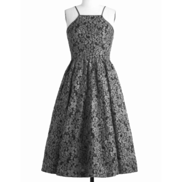 Tracy Reese Retro Floral Lace Midi Strappy Cocktail Frock Dress in Navy - Size 6 - Picture 2 of 11